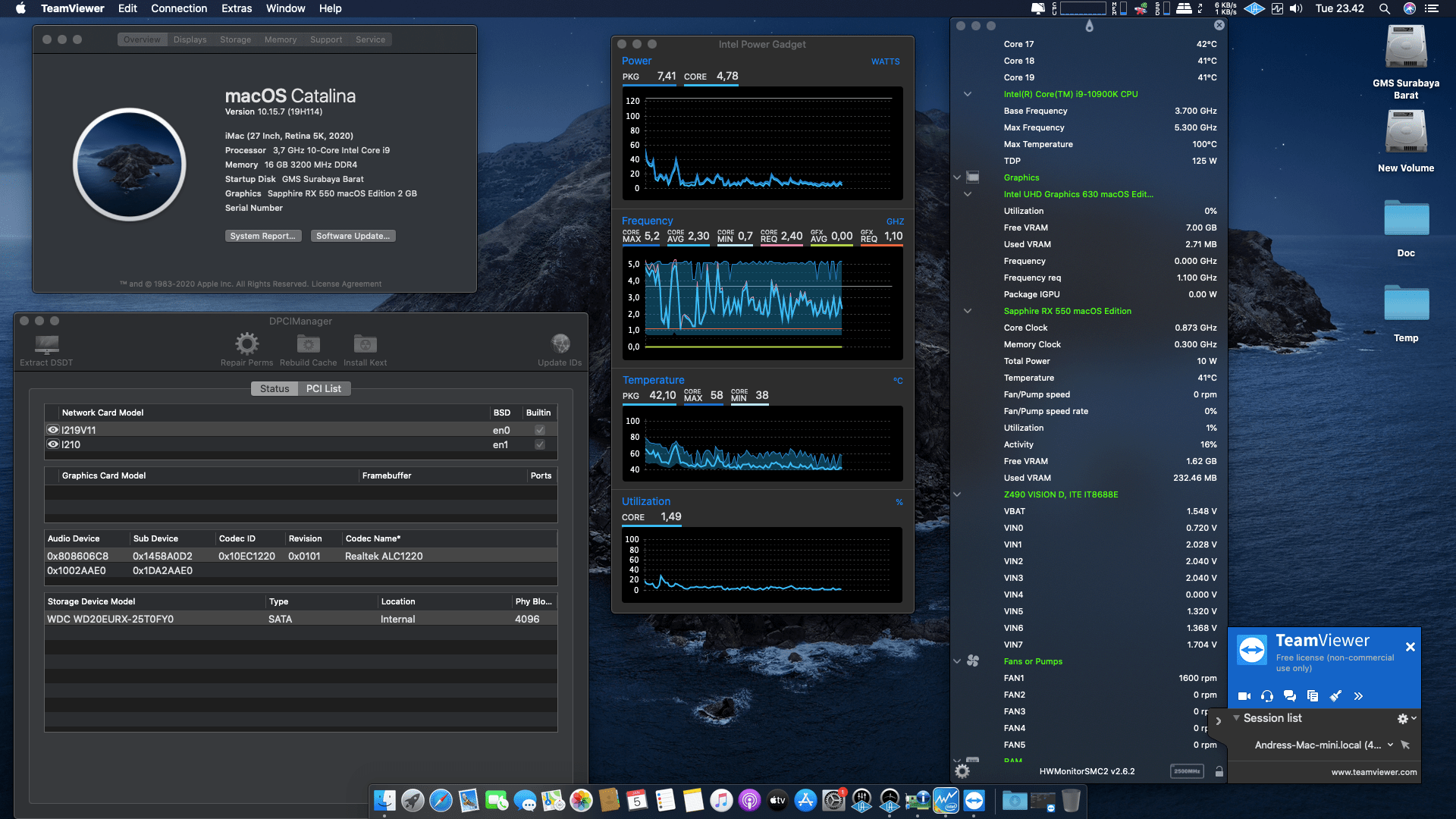 Success Hackintosh macOS Catalina 10.15.7 Build 19H114 in Gigabyte Z490 Vision D + Intel Core i9 10900K + Sapphire RX 550